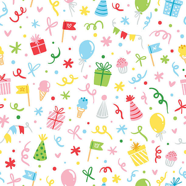 Party fun seamless pattern Party accessories fun seamless pattern balloon designs stock illustrations