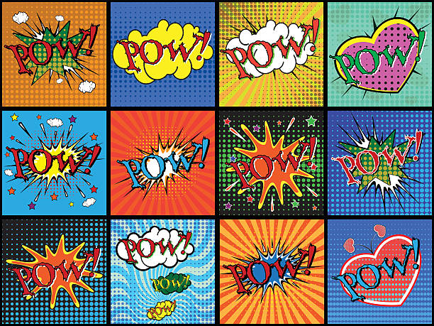 illustrazioni stock, clip art, cartoni animati e icone di tendenza di set di comic effetti sonori. - comic book cartoon poof exploding