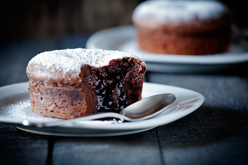 Close up of two tasty chocolate mud cakes