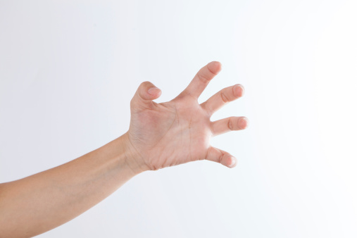 Man hand in claw gesture on a white isolated background