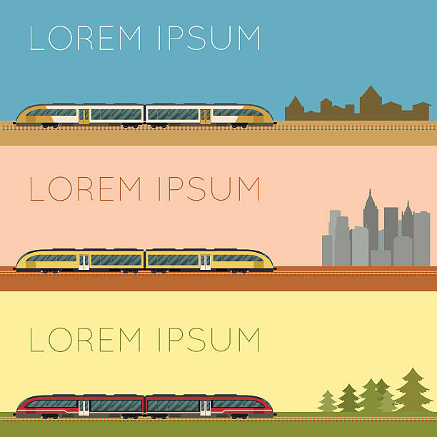 illustrations, cliparts, dessins animés et icônes de ensemble de bannières de train de banlieue - electric car