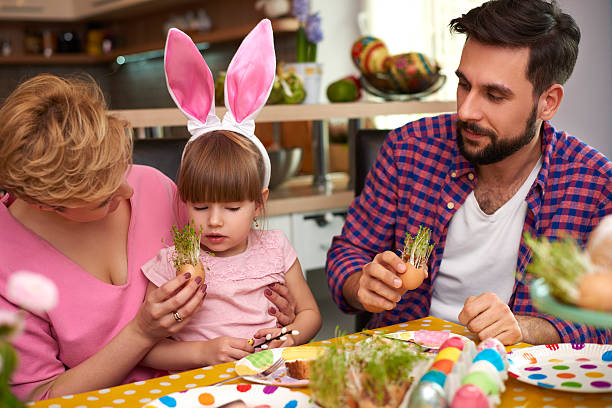 istock Easter breakfast of happy family 506712456