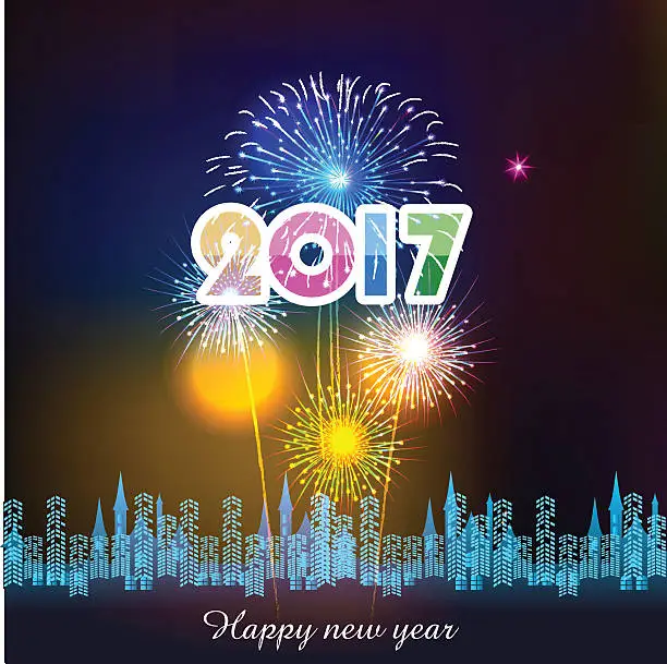 Vector illustration of Happy New Year 2017 with fireworks background