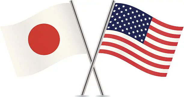 Vector illustration of American and Japanese flags. Vector.
