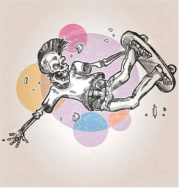 skeleton skater  on abstract retro background skeleton skater  on abstract retro background Ollie stock illustrations