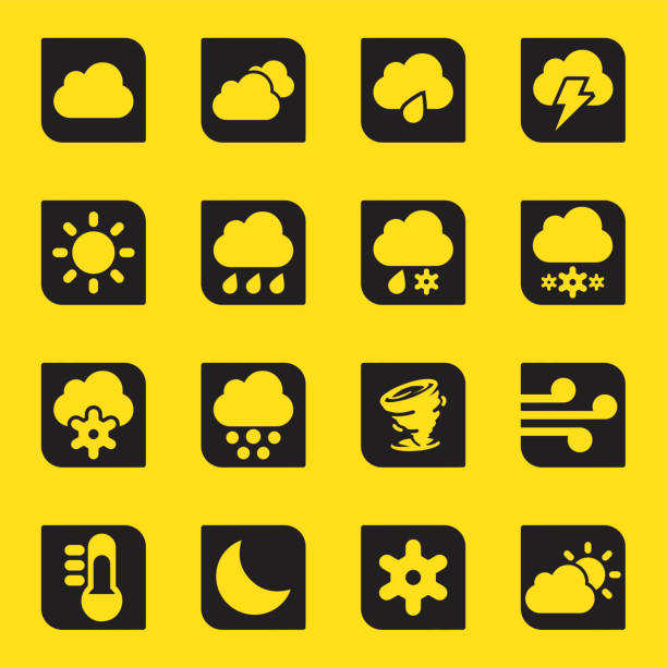 ilustrações de stock, clip art, desenhos animados e ícones de silhueta de tempo céu amarelo ícones 1/eps10 - weather climate cyclone icon set