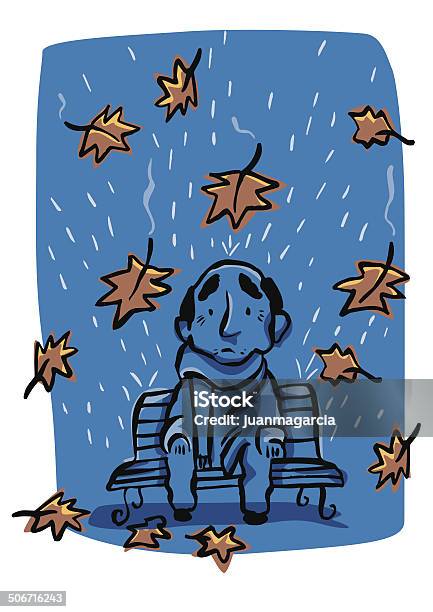 Smutny Stary Człowiek W Deszczu Jesieni - Stockowe grafiki wektorowe i więcej obrazów Deszcz - Deszcz, Kontemplacja, Nieobecność