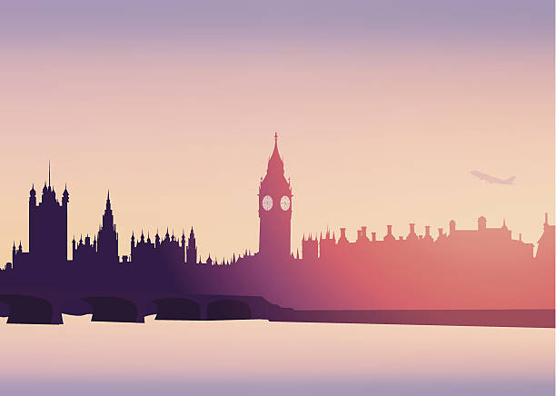 런던 스카이라인 -vector - london england skyline silhouette built structure stock illustrations