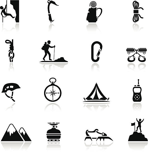 ilustraciones, imágenes clip art, dibujos animados e iconos de stock de icono de escalada - aspirations mountain hiking climbing