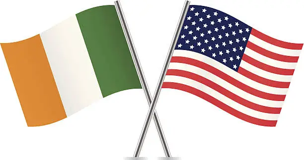 Vector illustration of American and Irish flags. Vector.
