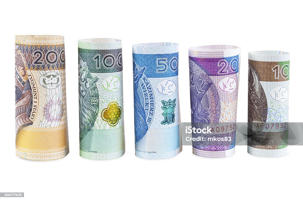 Nuovo zloty polacco banconote arrotolato - Foto stock royalty-free di Rotolo