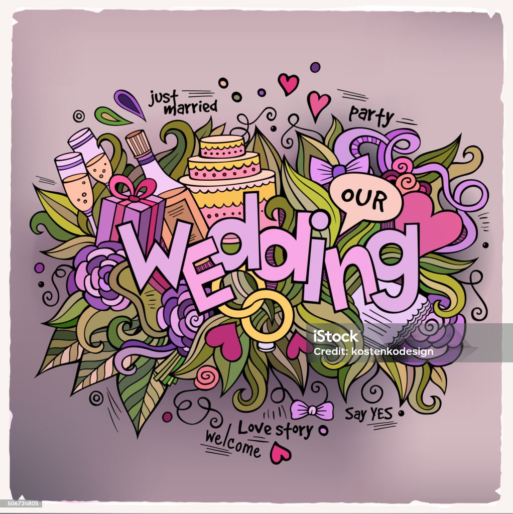 Wedding hand lettering and doodles elements background. Wedding hand lettering and doodles elements background. Vector illustration Abstract stock vector