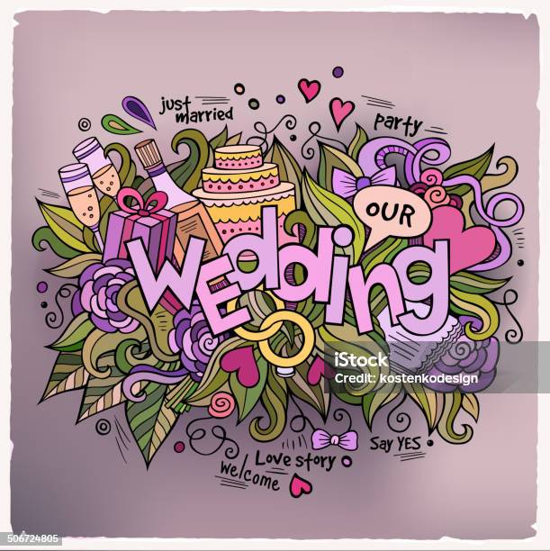 Wedding Hand Lettering And Doodles Elements Background Stock Illustration - Download Image Now