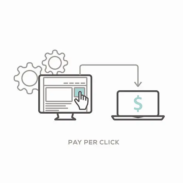 Vector illustration of Pay per click illustration in modern minimal flat line style