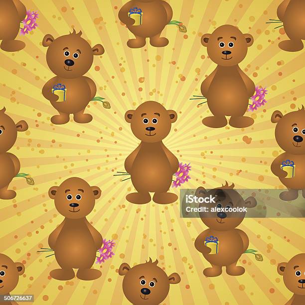Бесшовный Узор Teddy Bears И Подарки — стоковая векторная графика и другие изображения на тему Бесшовный узор - Бесшовный узор, Букет, Бурый медведь