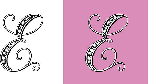 Letter E, Typo, Alphabet, Illumination, Ornament, Manuscript, Retro, Jewelry vector art illustration