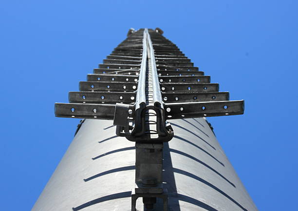 istock Metal ladder on chimney against blue sky 506728369