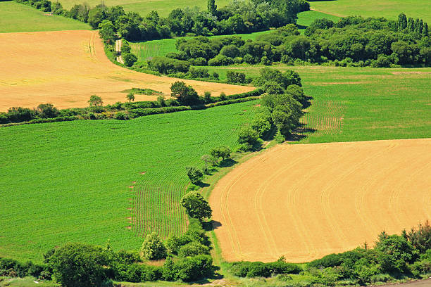 **Stitched panorama** Moors landscape, showing the Larzac plateau in the background, Aveyron, Midi=-Pyrenees, south of France. Taken from the medieval Templar village of St Jean d'Alcas.