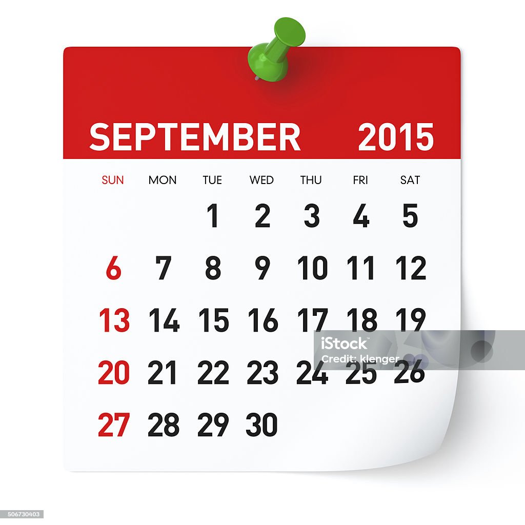 September 2015 - Calendar 2015 Calendar. Isolated on White Background. 3D Rendering 2015 Stock Photo