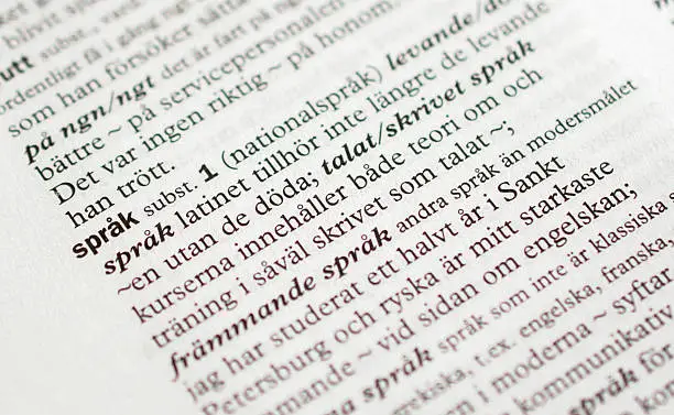 Photo of Close up of a page from a Swedish dictionary