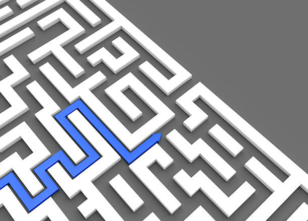 istock Blue arrow leads through a maze 506752652