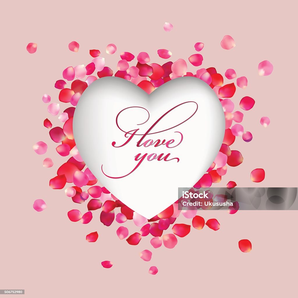 I Love You Inside The Heart Of Rose Petals Stock Illustration ...