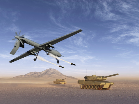 Drone attack battle tanks