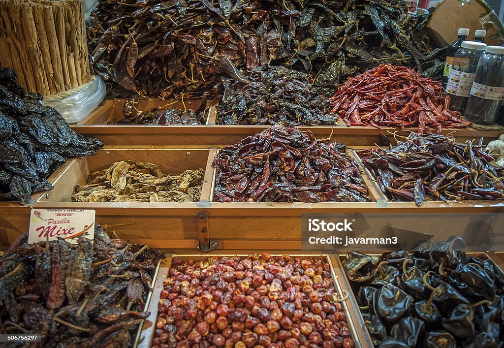 Choice of dried chili in Oaxaca market, Mexico Oaxaca City Stock Photo