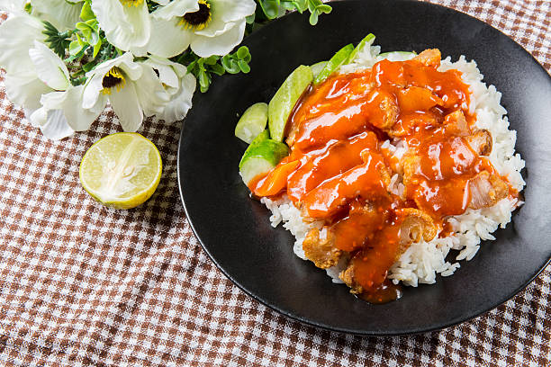 istock Crispy roasted belly pork chinese style and rice 506756317