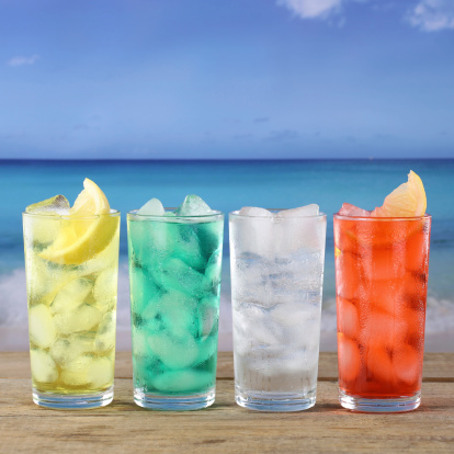 Lemonade soda or soft drinks on the beach and at the sea