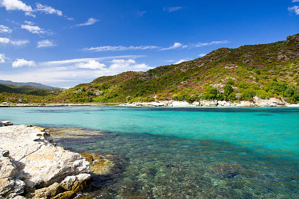 Seaboard way through Desert of Agriates to plage of Saleccia Seaboard way through Desert of Agriates to plage of Saleccia, Corsica, France desert wash stock pictures, royalty-free photos & images