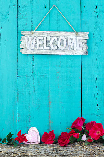 istock Welcome sign with red roses and hearts 506758766