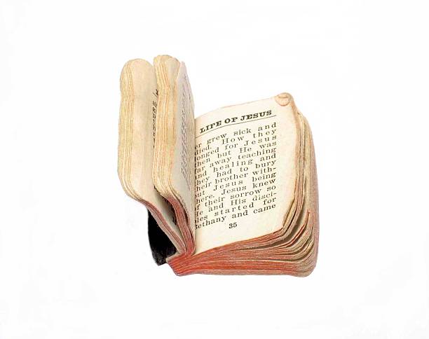 istock Tattered and torn miniature bible on white photo. 506759622