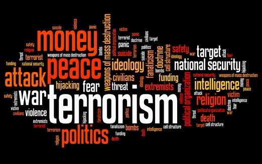 Terrorism issues and concepts word cloud illustration. Word collage concept.