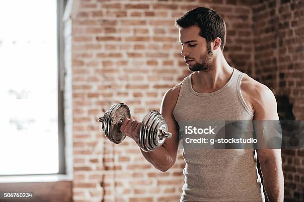 Feel The Power Stock Photo - Download Image Now - Men, Gym, Weight Training