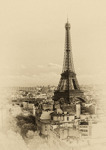 Vintage photograph of the Eiffel Tower just after it was completed for the Exposition Universelle of 1889