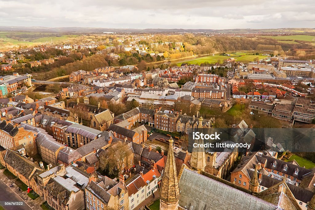 Top view of Durham city, England. A top view of Durham city. This picture was taken on Durham tower which is a part of Durham Cathedral, England. Durham - England Stock Photo