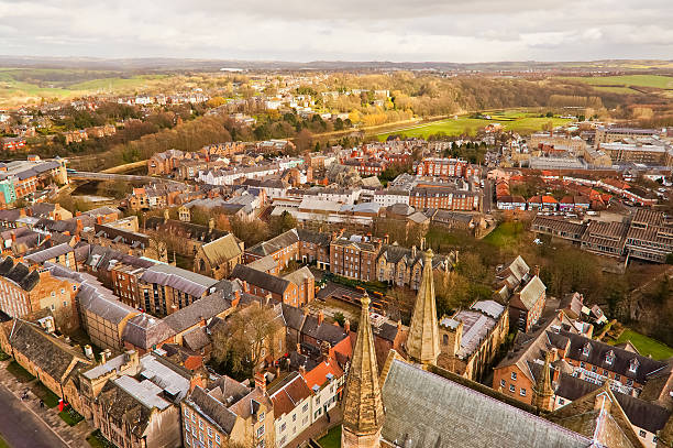 Top view of Durham city, England. A top view of Durham city. This picture was taken on Durham tower which is a part of Durham Cathedral, England. dyrham stock pictures, royalty-free photos & images