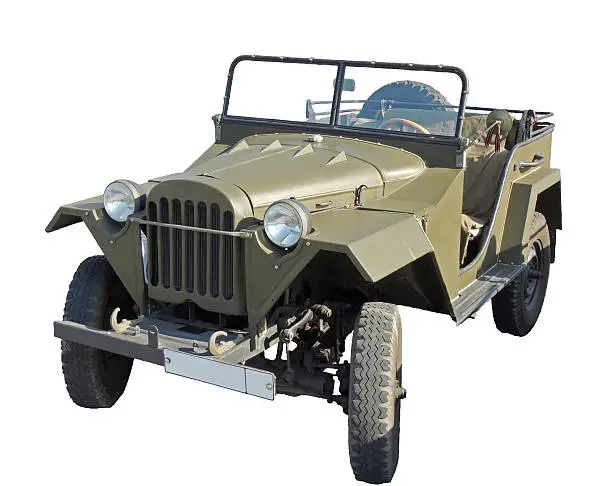 Forebody of retrocar of World War II and Korean War soviet military all-wheel-drive vehicle light truck