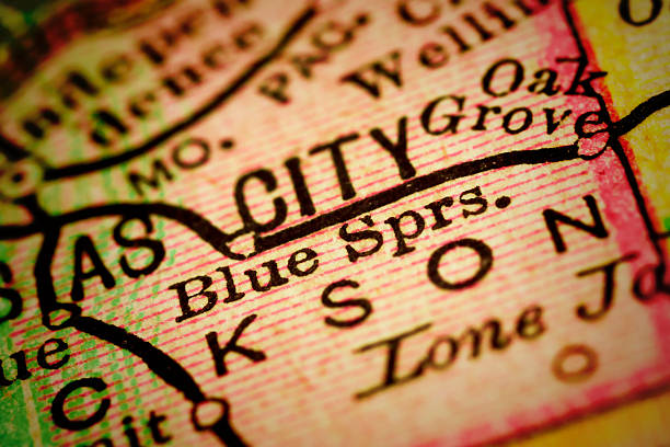 istock Blue Springs, Missouri on an Antique map 506766386