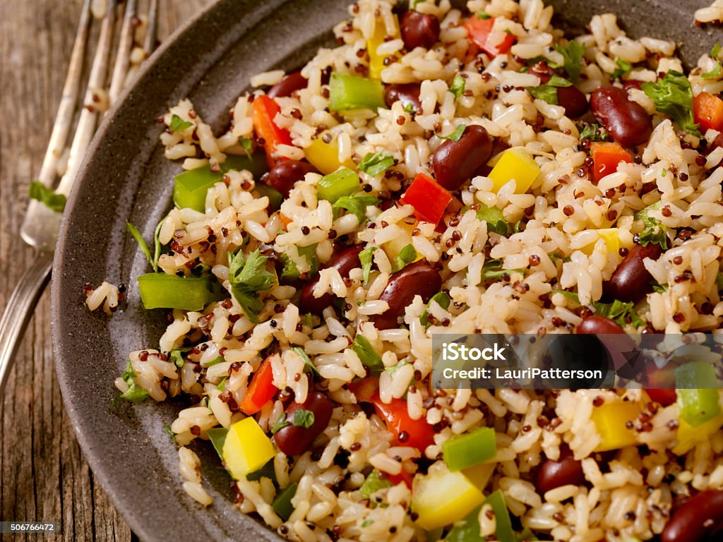 Quinoa and Brown Rice Salad Quinoa and Brown Rice Salad with Peppers and Beans-Photographed on Hasselblad H3D2-39mb Camera Kidney Bean Stock Photo