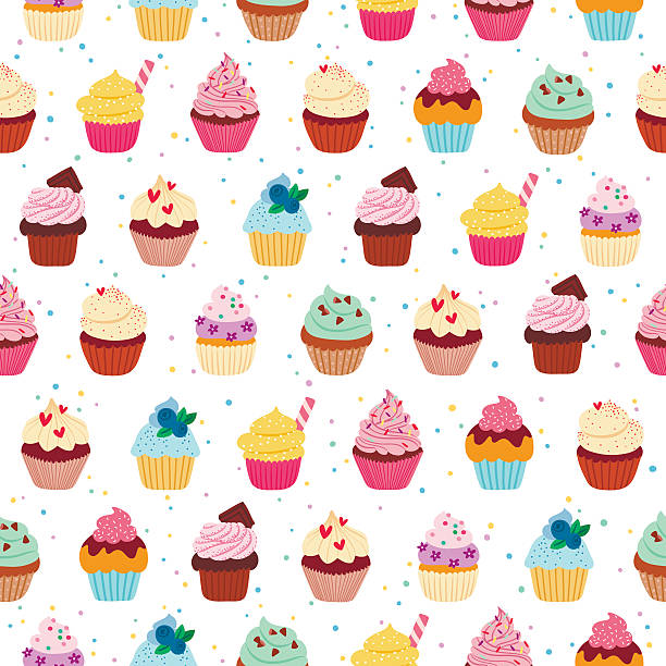 ilustrações, clipart, desenhos animados e ícones de delicioso cupcakes padrão perfeito - pattern chocolate sprinkles textured