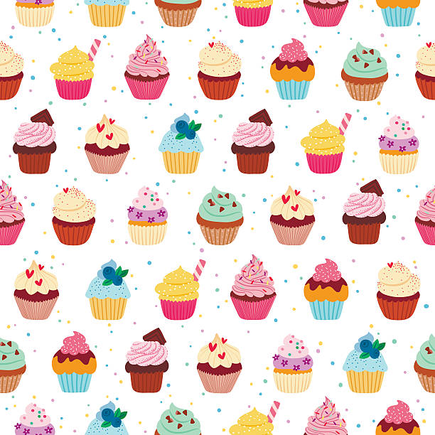 Yummy cupcakes vector seamless pattern