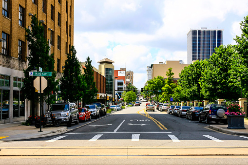 Little Rock, AR, USA - June 12, 2015: View of W Markham Street in downtown Little Rock city, Arkinsas
