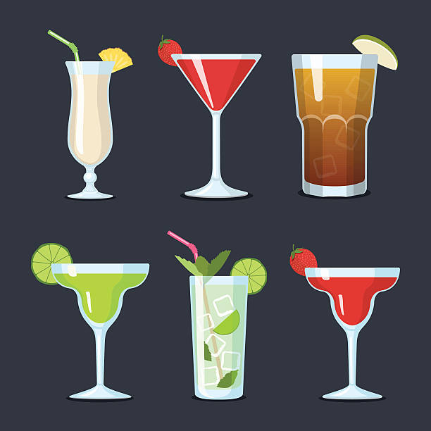 Set of vector cocktails in glasses Set of vector cocktails in glasses on a dark background highball glass stock illustrations
