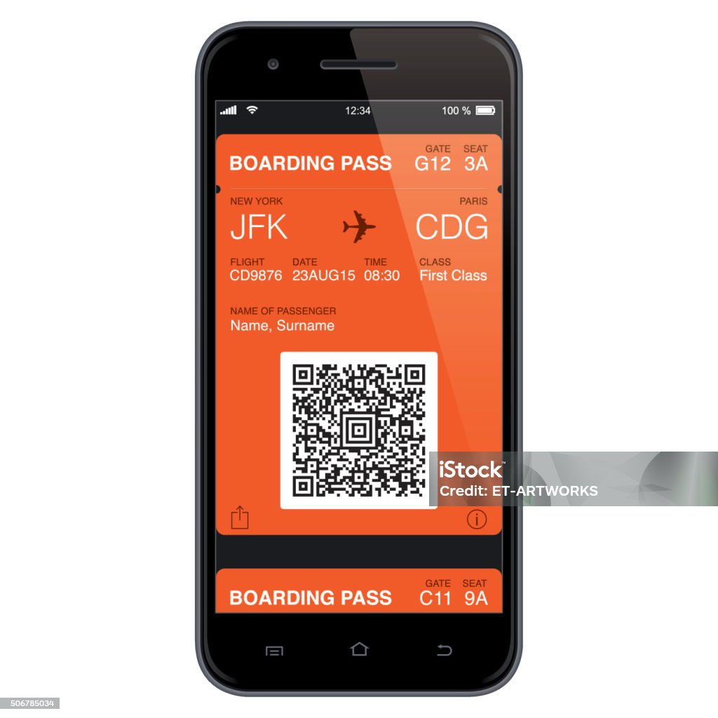 Mobil Boarding Pass Template. Vector Modern Boarding Pass Template. EPS10 layers (removeable) and alternate formats (hi-res jpg, pdf). Airplane Ticket stock vector