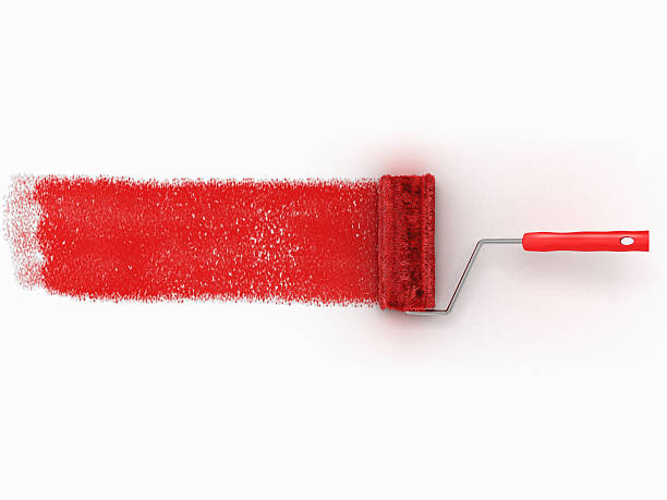 istock roller brush with red paint track mockup. Creative, decorating a 506785554