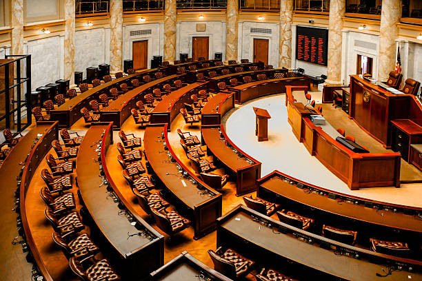 cámara de representantes de la cámara en el interior del edificio del capitolio del estado de arkansas - congreso de los estados unidos fotografías e imágenes de stock