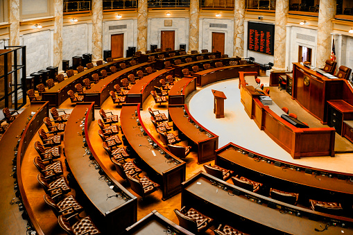 Little Rock, AR, USA - June 12, 2015: House of Representatives chamber inside the Arkansas State Capitol building in Little Rock