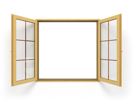 open wooden window isolated close up